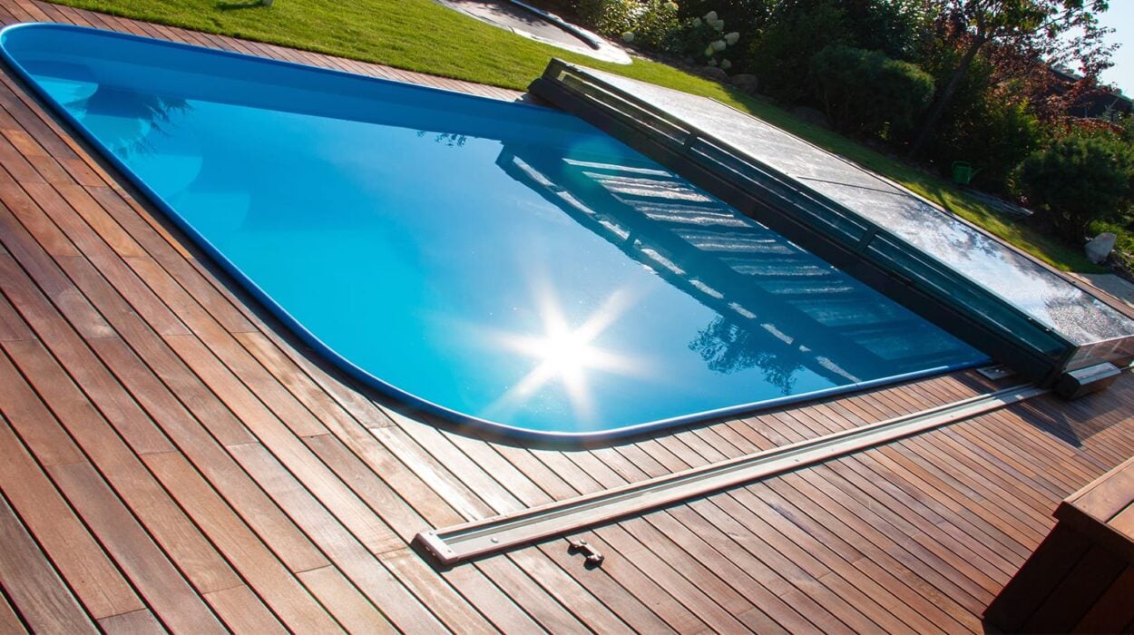 luxury wooden deck for pool