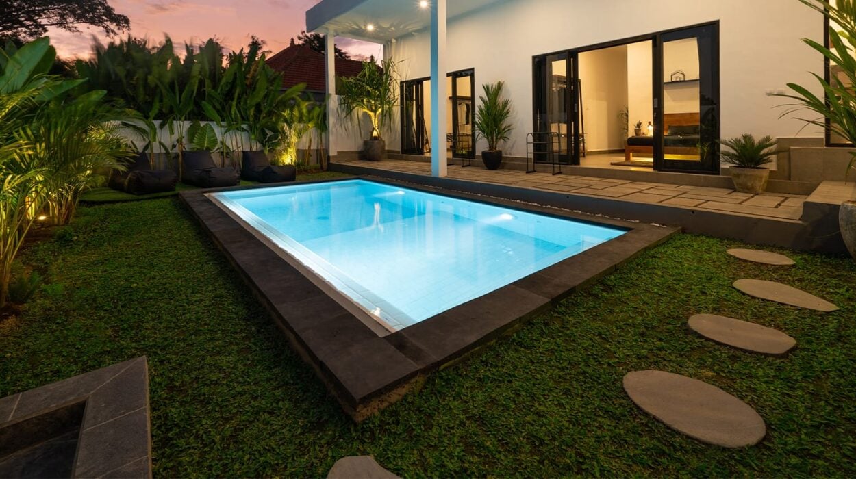 landscaping around the pool