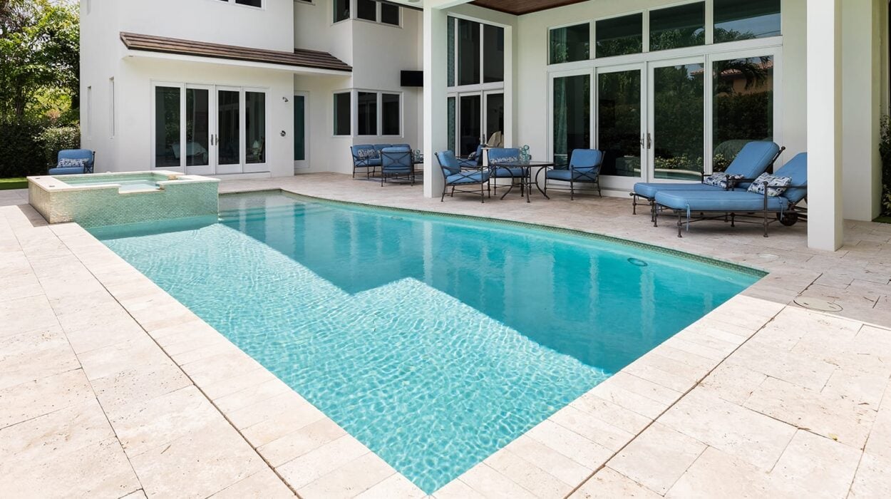 backyard of a modern house with swimming pool