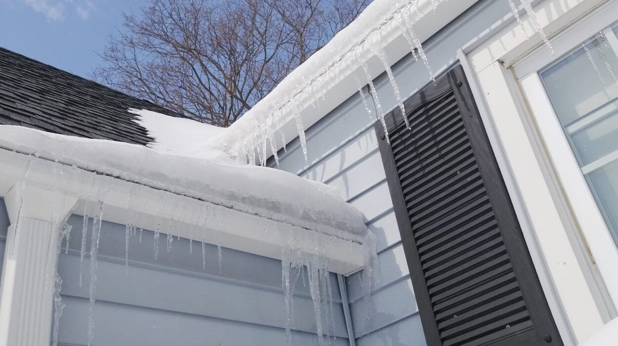 snow-covered roof with icicles showing winter damage risks to home gutter systems