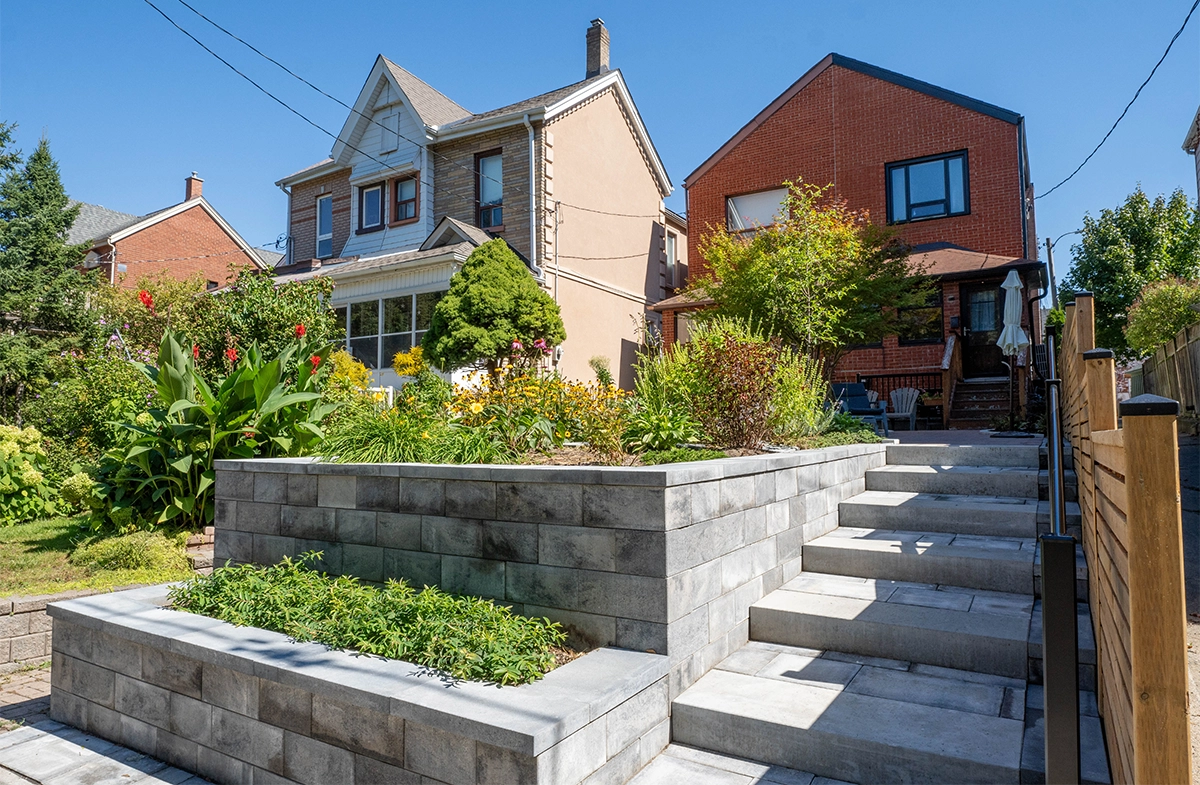 concrete block steps and retaining wall