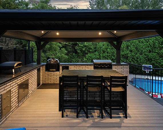 deck with deck cover and outdoor kitchen