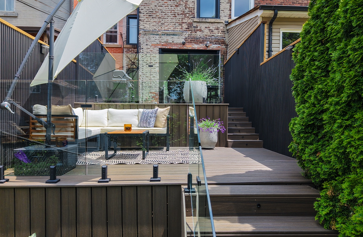 front view of backyard deck setup