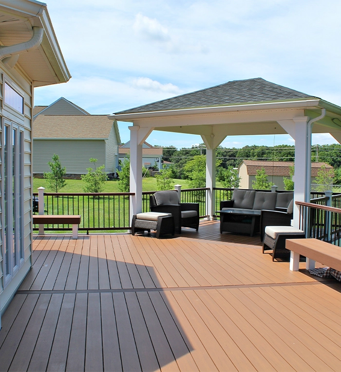 home backyard timbertech deck above ground with gazebo