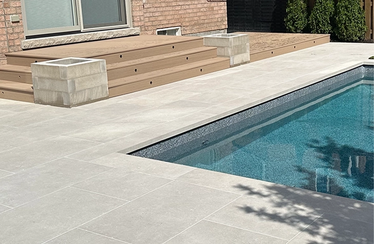 in backyard pool and deck