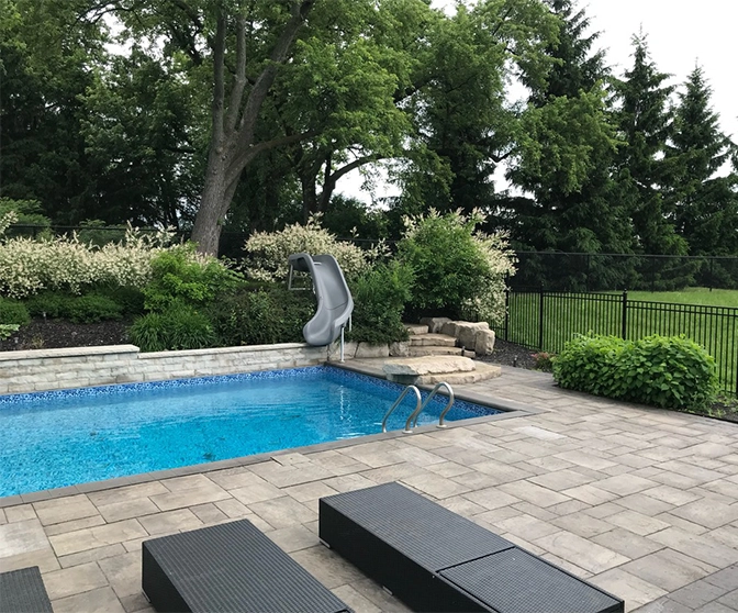 interlock deck around pool and aluminium fence