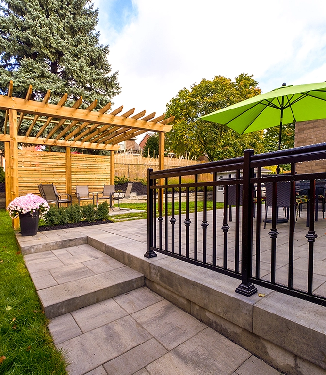 interlocking walkway for entrance and wooden gazebo