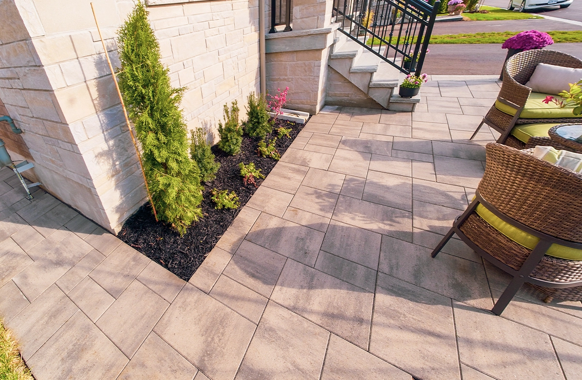 landscaping with interlocking walk way and patio