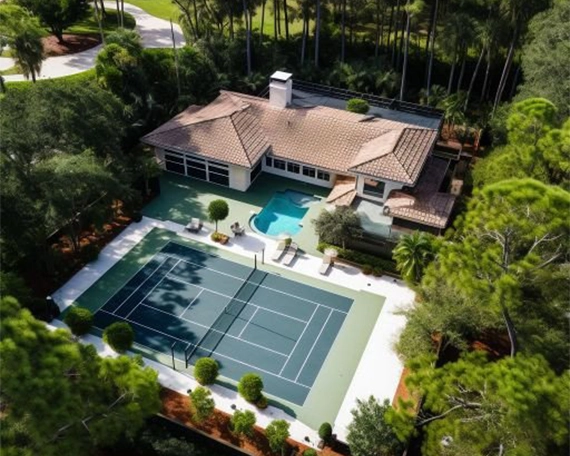 large sport court in backyard of luxury villa large sport court in backyard of luxury villa