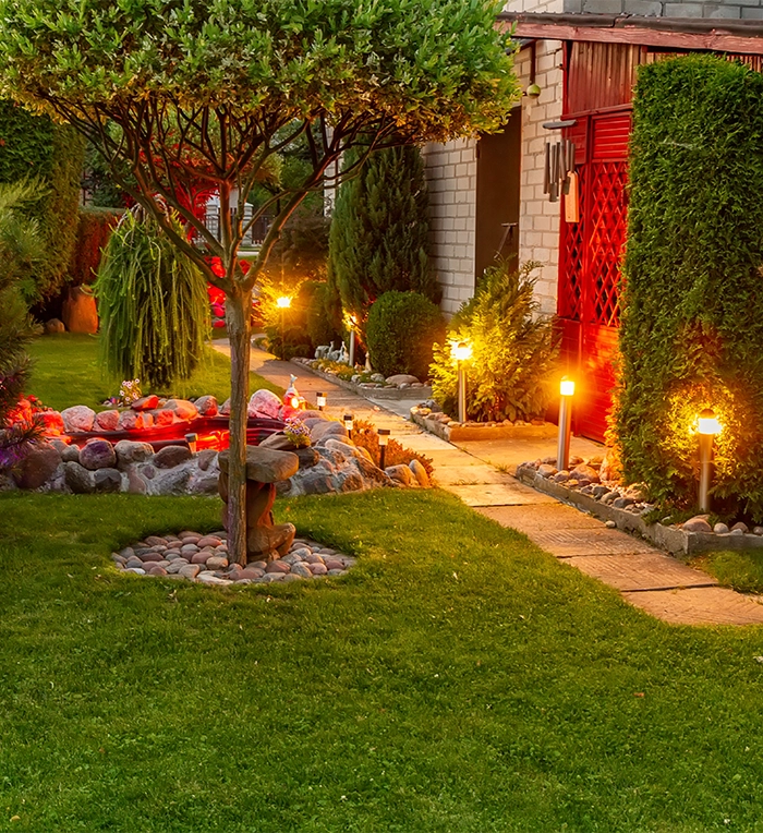 lighting with landscaping in home yard
