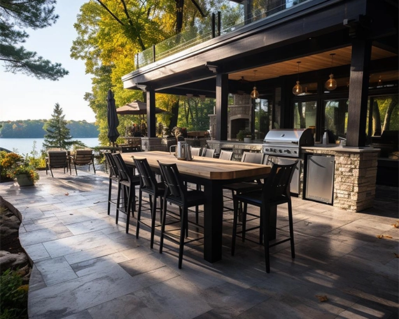 open kitchen backyard and near lake view