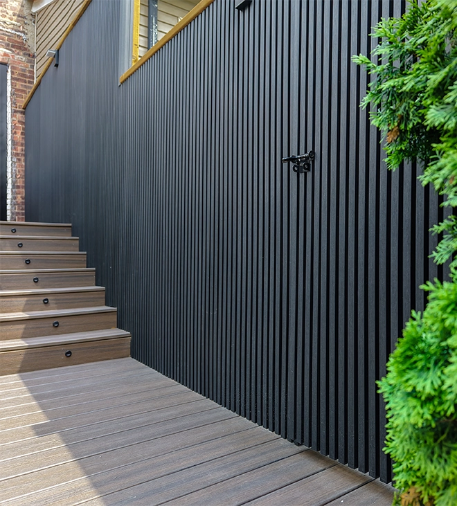 side view of fence on deck