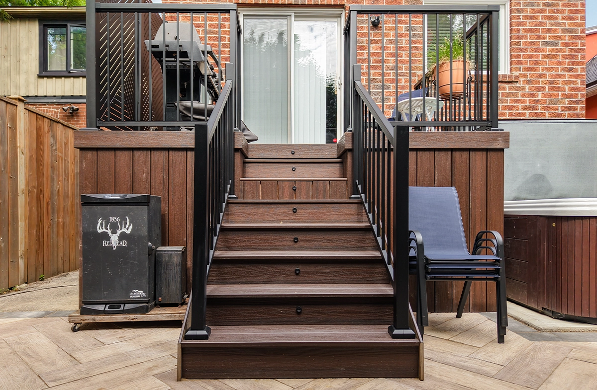 wooden deck with stairs and railing wooden deck with stairs and railing