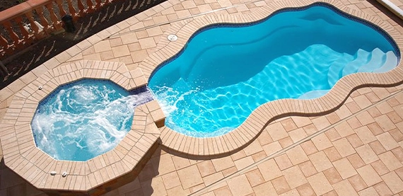 custom design pool with interlocking deck