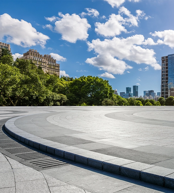 commercial paving road with water drainage system