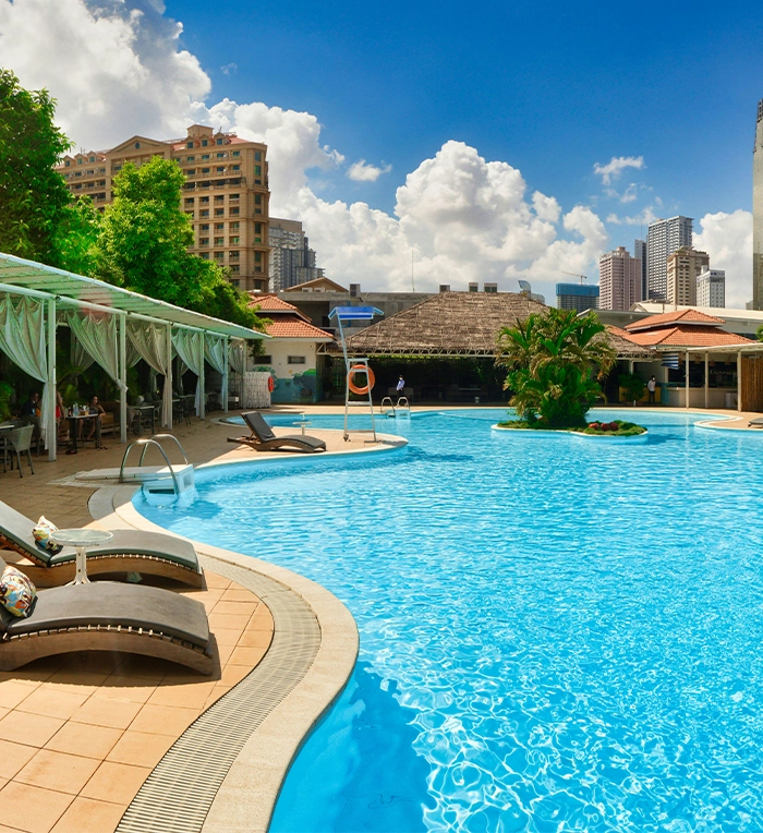 commercial public swimming pool and water drainage system in pool copying