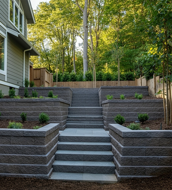 multi level concrete block retaining walls with steps