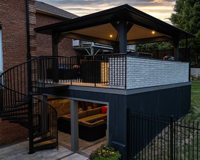 double floor custom carpentry, with aluminium stairs in backyard