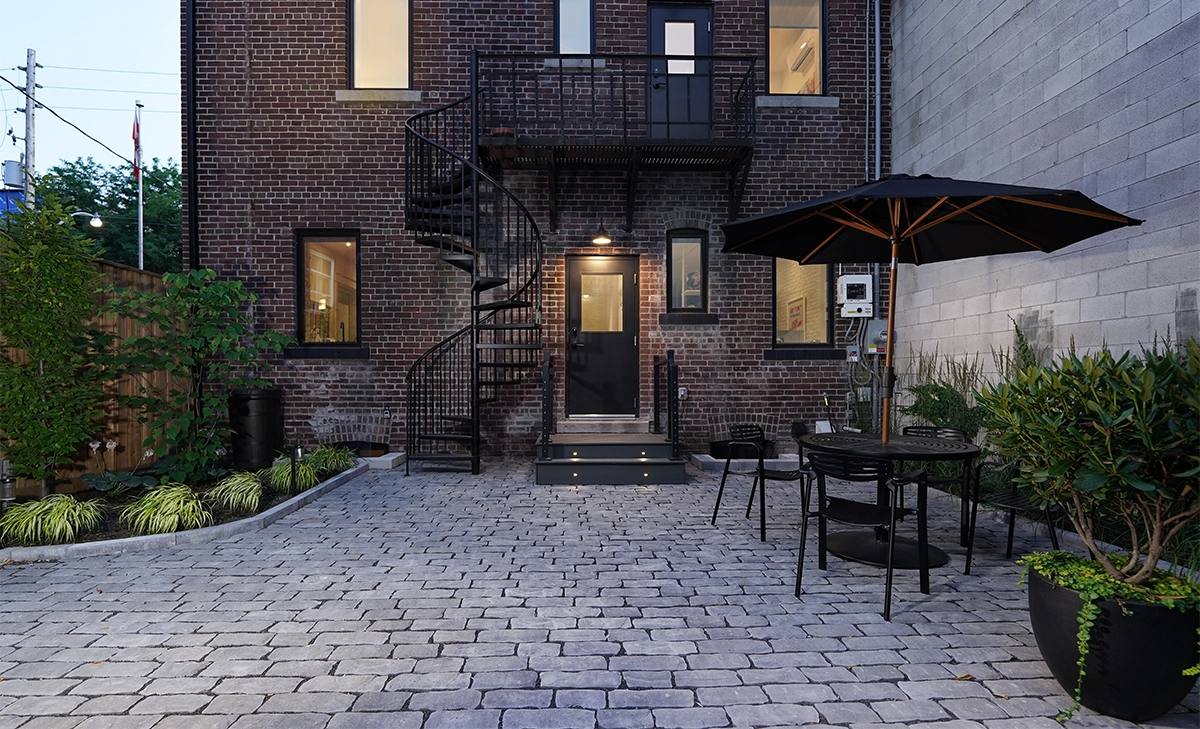 backyard open space, landscaping and sitting area