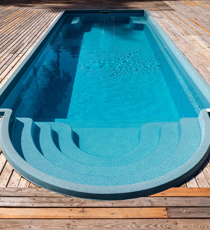customize fibreglass pool with wooden deck