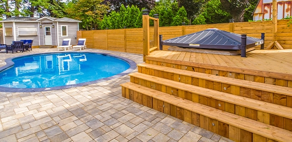deck gallery image twelve deck with steps and interlocking surface around pool