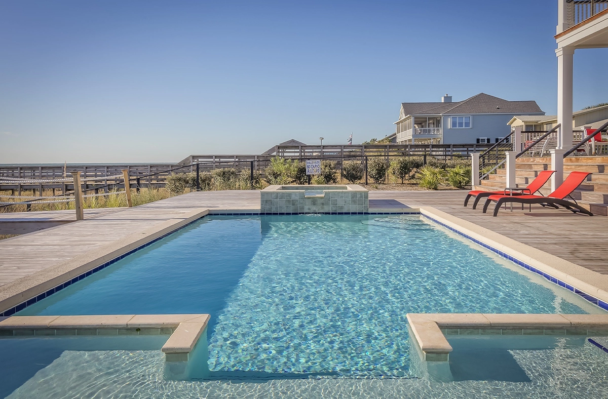 durable commercial swimming pool water feature in customizable commercial swimming pool, close up view