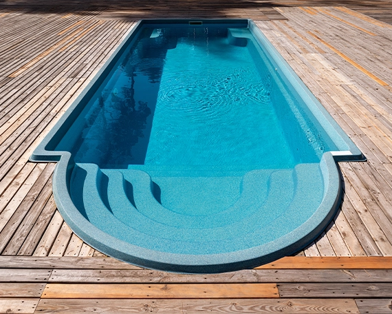 fibreglass pool image one customize fibreglass pool with wooden deck
