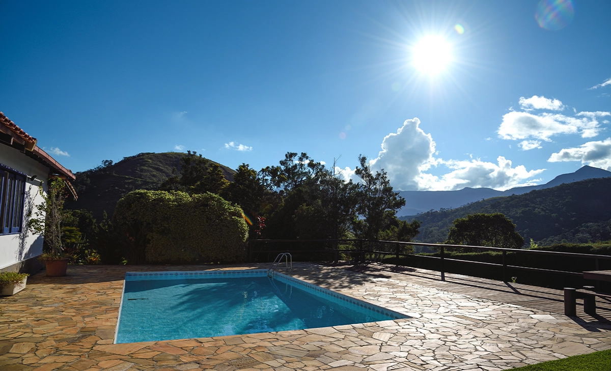 flagstone pool deck surface flagstone pool deck surface, home open back yard, mountains view