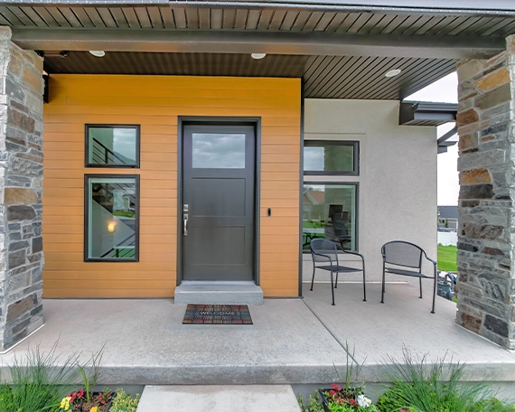 aesthetic style home front porch and modern door and windows