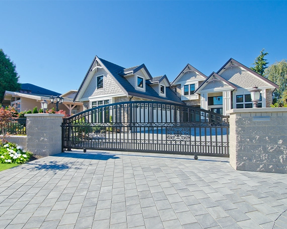 luxury large home, entrance gate close, interlocking drive