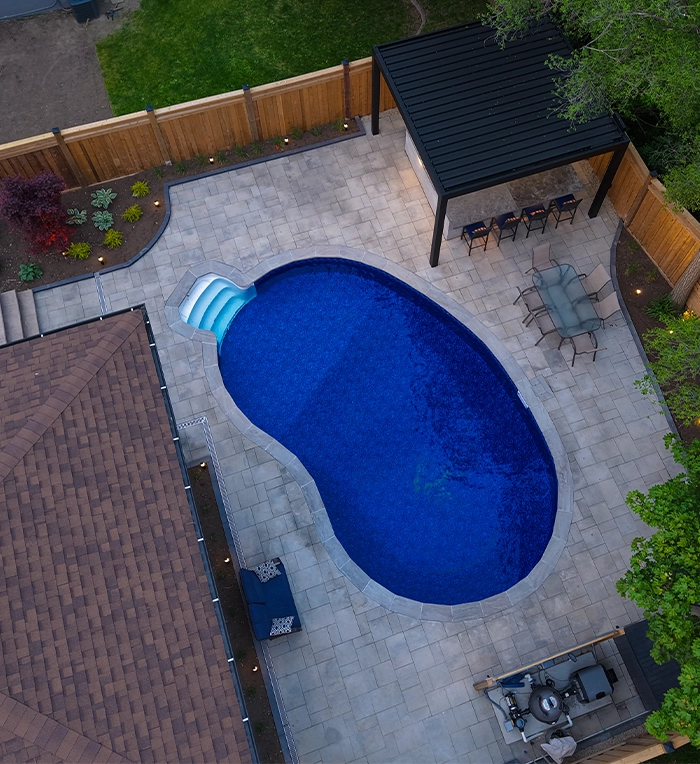 interlocking around pool backyard top view