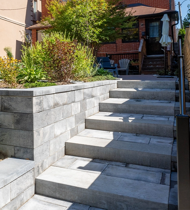 interlocking brick steps and retaining wall