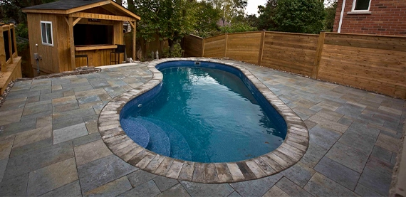 interlocking pool image six pool with customize interlocking surface and wooden carpentry with fence