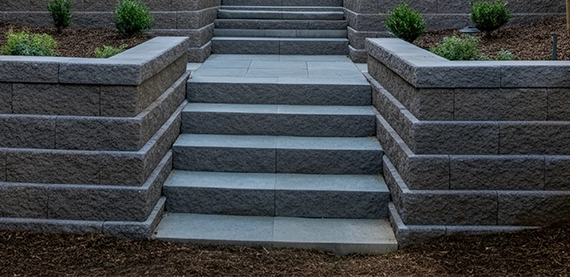 close up view of interlocking steps and retaining wall