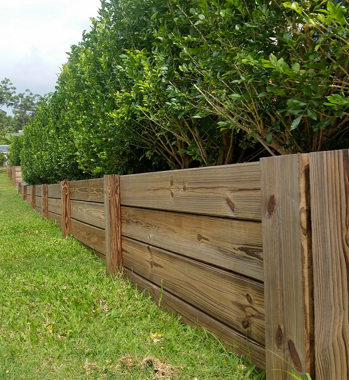long wooden retaining wall