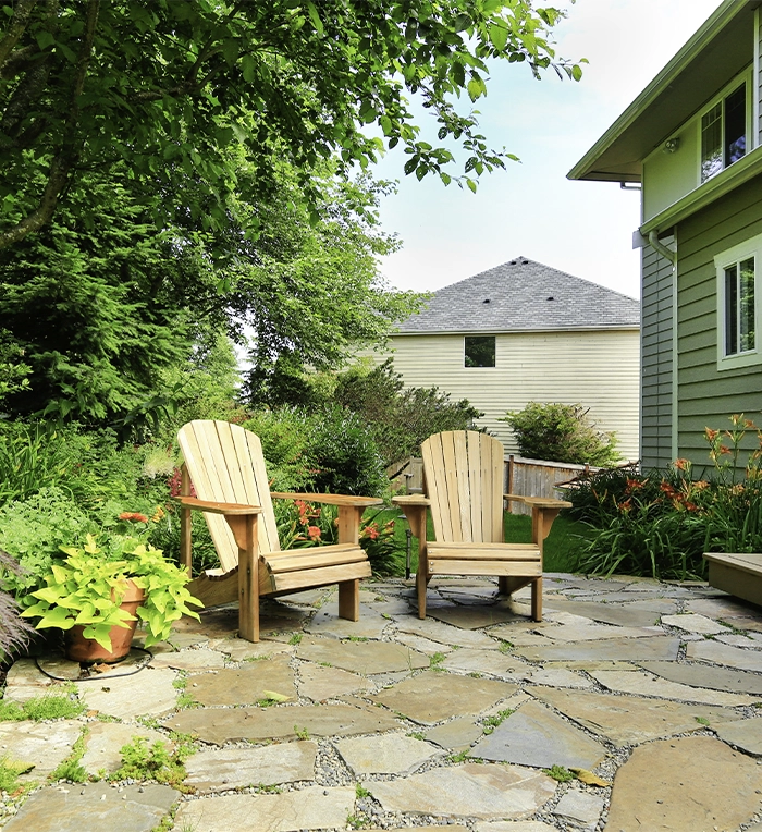 natural stone patio in home back garden