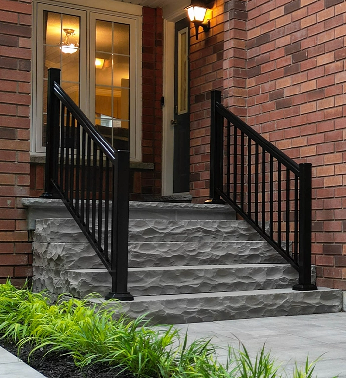 office building entrance door interlocking steps with aluminium railing
