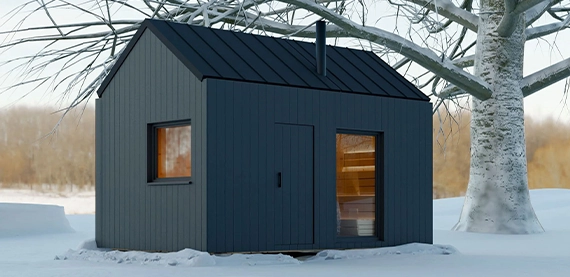 outdoor sauna image six outdoor sauna covered with snow in outside space