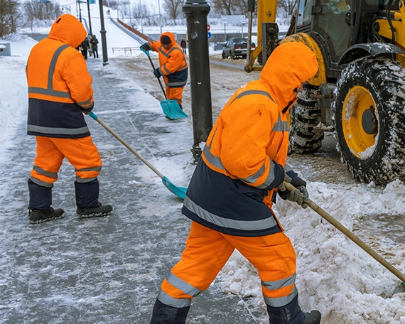 snow removal team clearing snow from road