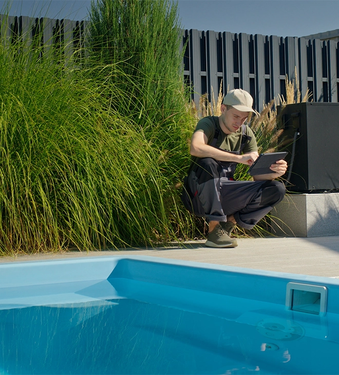 professional man inspecting pool condition professional man inspecting pool condition