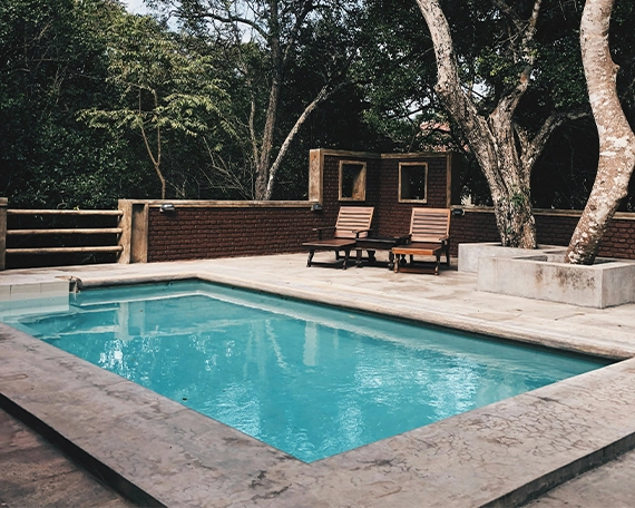 salt water pool in open space yard