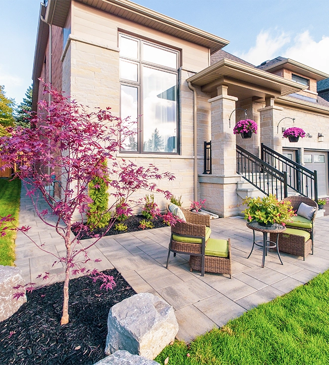 well designed walkway and patio, home front outdoor space