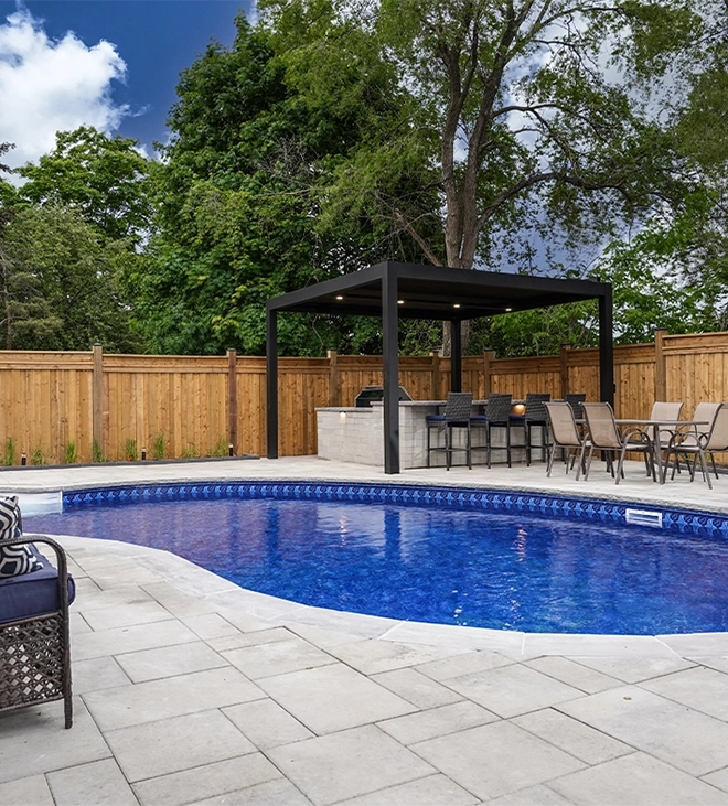 full view of pool in backyard