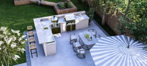 3D Rendering of Outdoor Kitchen and BBQ Area | Backyard Kitchen Visualization | BBQ Station 3D Design | Outdoor Cooking Space Render | Patio BBQ Layout