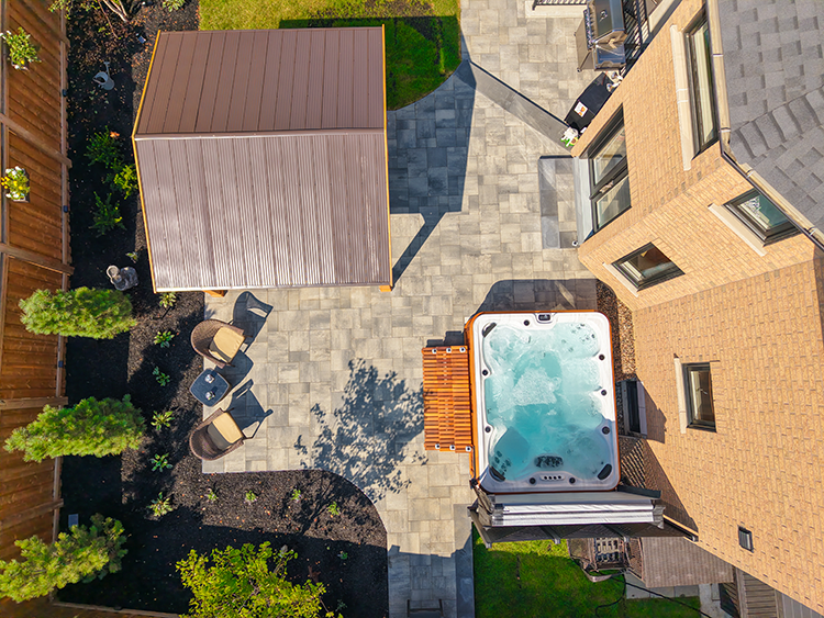 permits-design top view of a backyard with a jacuzzi