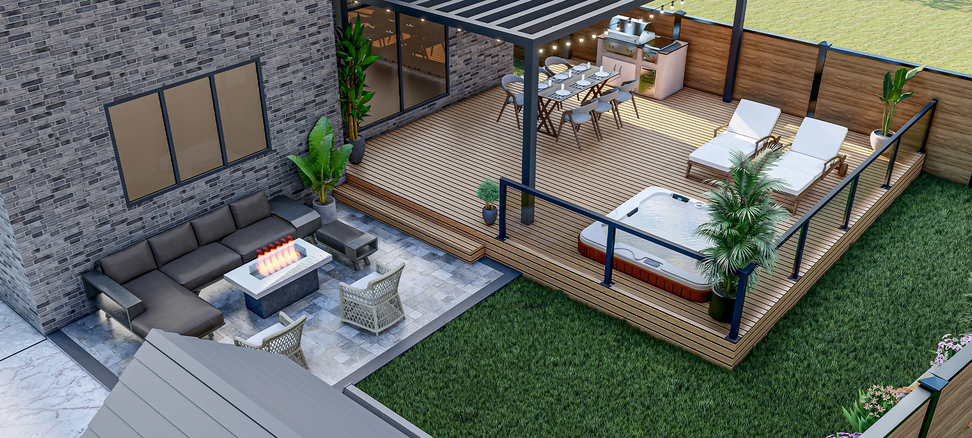 3D Rendering of Deck Design | Custom Deck Visualization | Backyard Deck 3D Model | Patio Deck Design Rendering