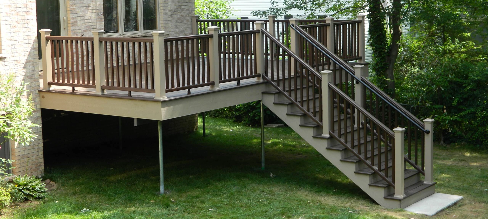 home backyard above ground deck on helical piles