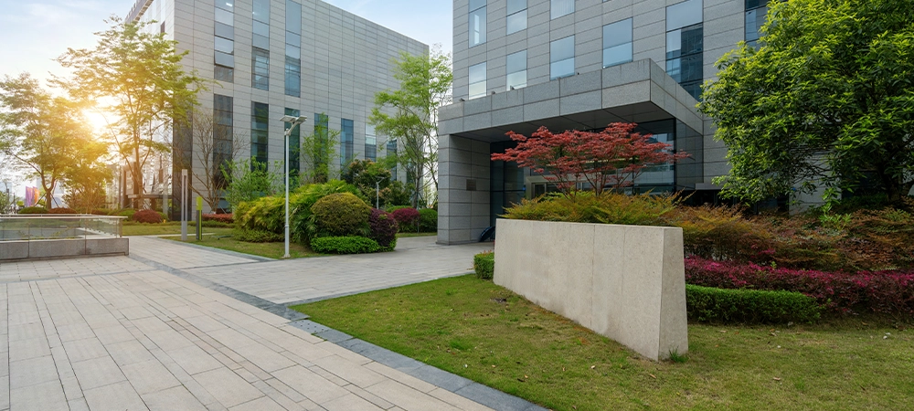Office building and garden in commercial park, Tianfu New Area,