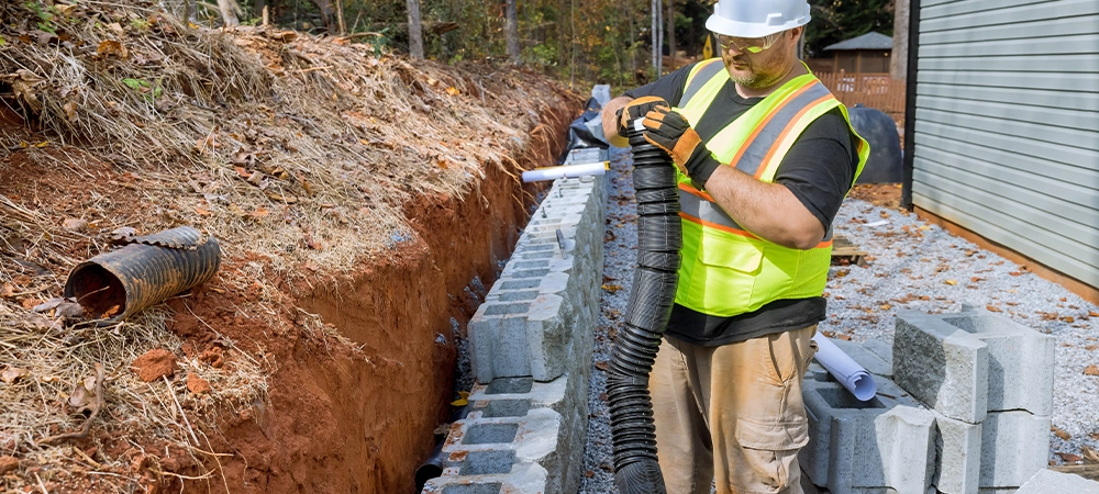 retaining wall water drainage installation