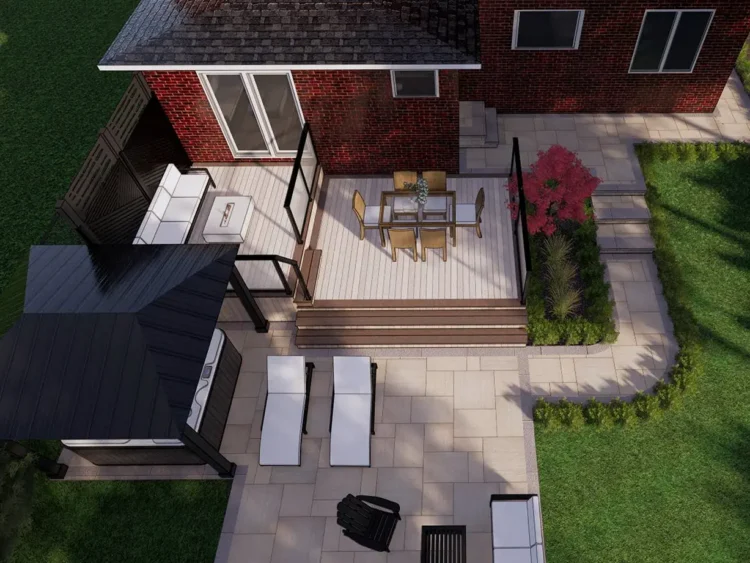 3D render of a backyard landscape design